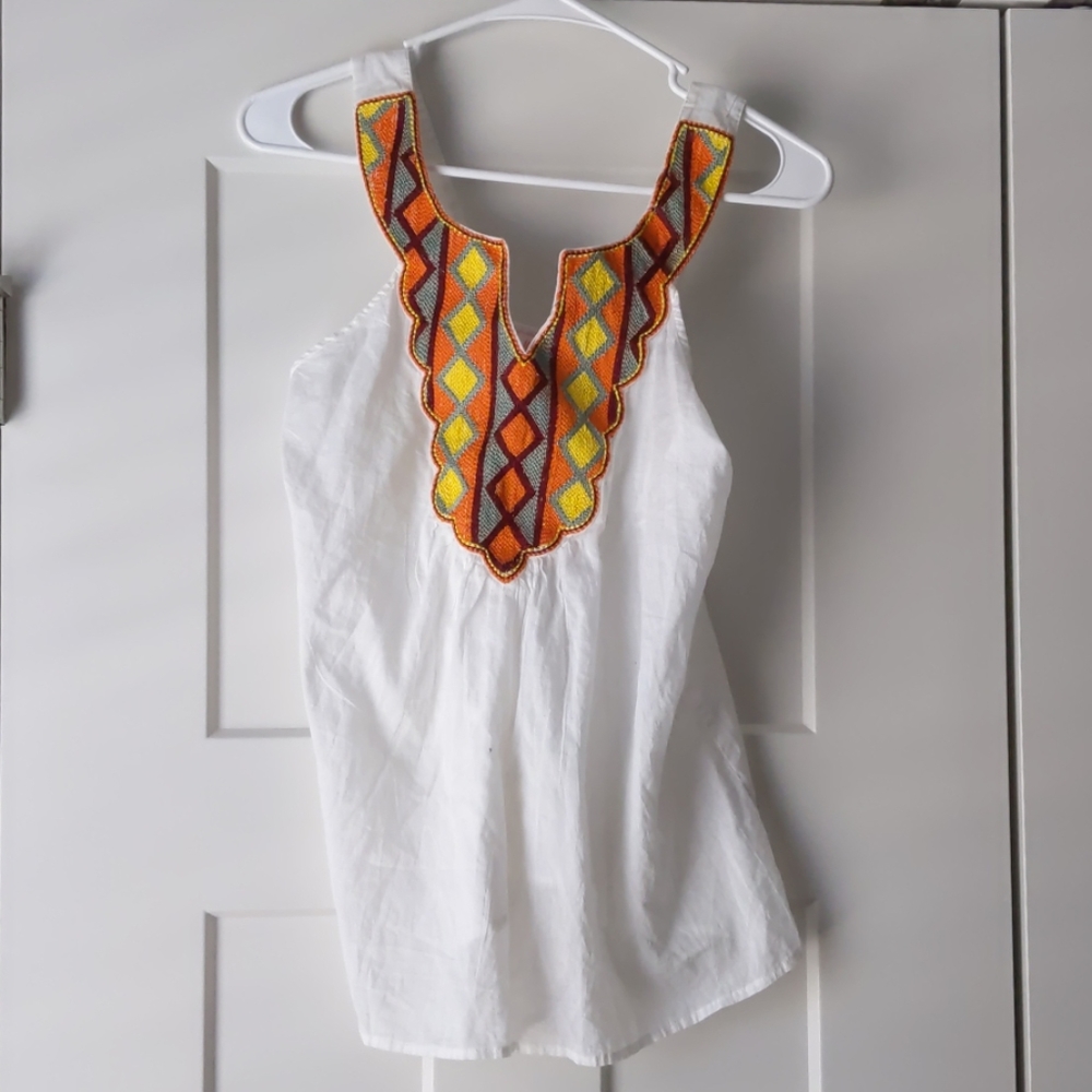 White Tank Top with Colorful Detail